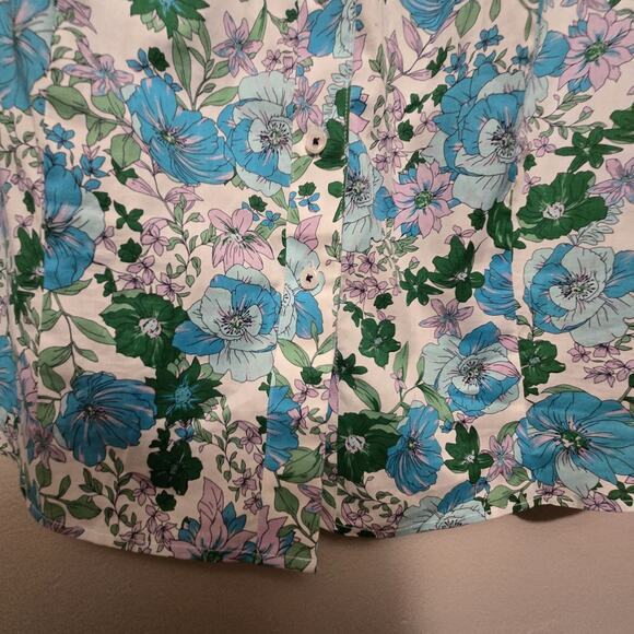 Talbots Non Iron Floral Sleeveless Shirt Women's 16W Blue Tropical Resort Cruise - Picture 3 of 9